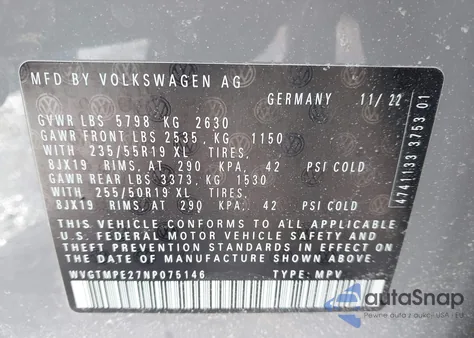 2022 Volkswagen Id.4 Pro S из США, поврежденный, VIN WVGTMPE27NP075146